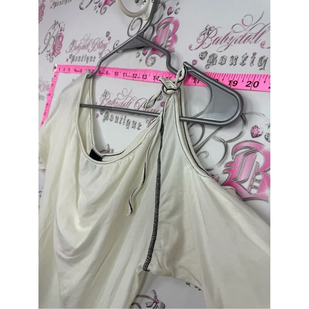 Nike RARE top 2000s one shoulder tie Cream Short Sleeve Tie-Shoulder Tee